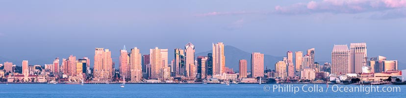 San Diego City Skyline at Sunset, viewed from Point Loma, panoramic photograph