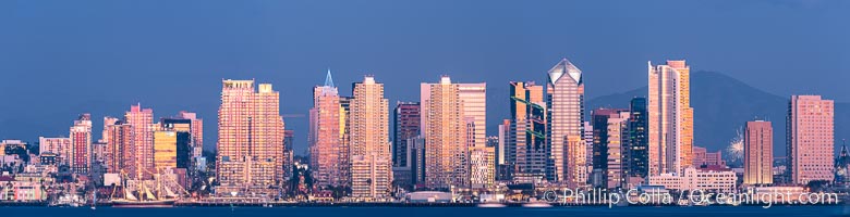 San Diego City Skyline at Sunset, viewed from Point Loma, panoramic photograph