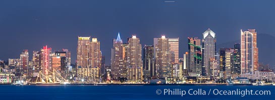 San Diego City Skyline at Sunset, viewed from Point Loma, panoramic photograph