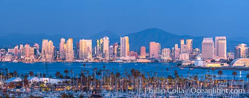 San Diego City Skyline at Sunset, viewed from Point Loma, panoramic photograph