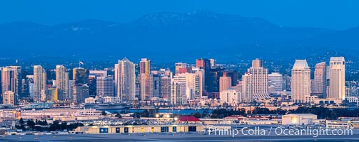 San Diego City Skyline at Sunset, viewed from Point Loma, panoramic photograph