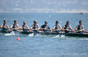 Cal (UC Berkeley) on their way to winning the men's JV final, 2007 San Diego Crew Classic, Mission Bay