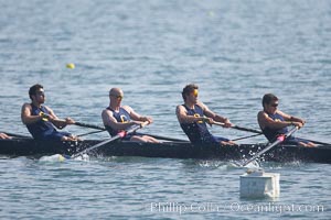 Cal (UC Berkeley) men's collegiate novice crew on their way to winning the Derek Guelker Memorial Cup, 2007 San Diego Crew Classic, Mission Bay