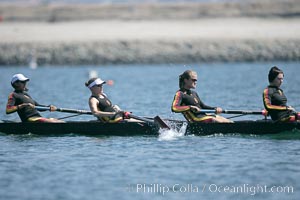 USC women warm up at the starting line.  They would win the finals of the Jessop-Whittier Cup, 2007 San Diego Crew Classic, Mission Bay