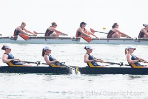 Cal (UC Berkeley) women's collegiate novice crew race in the finals of the Korholz Perpetual Trophy, 2007 San Diego Crew Classic. Mission Bay, California, USA, natural history stock photograph, photo id 18658
