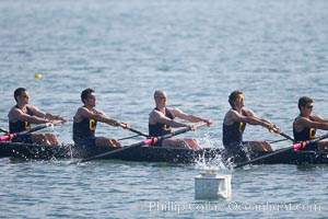 Cal (UC Berkeley) men's collegiate novice crew on their way to winning the Derek Guelker Memorial Cup, 2007 San Diego Crew Classic, Mission Bay