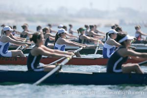 SUNY Buffalo (in focus) at the start of the women's Cal Cup finals, 2007 San Diego Crew Classic, Mission Bay