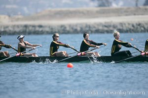 USC women warm up at the starting line.  They would win the finals of the Jessop-Whittier Cup, 2007 San Diego Crew Classic, Mission Bay