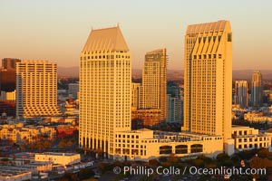 Grand Hyatt hotel towers along the downtown waterfront of San Diego