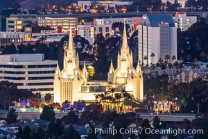 San Diego Mormon Temple with Christmas Lights, La Jolla, California