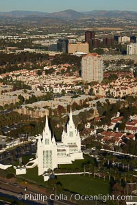 San Diego Mormon Temple, is seen amid the office and apartment buildings and shopping malls of University City.