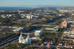 San Diego Mormon Temple, is seen amid the office and apartment buildings and shopping malls of University City, La Jolla, California