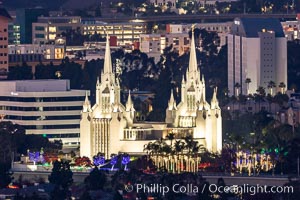 San Diego Mormon Temple with Christmas Lights, La Jolla, California