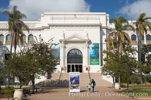 The San Diego Museum of Natural History, Balboa Park, San Diego.  The San Diego Natural History Museum is the place to find dinosaur bones and get a close up look at insects, birds and organic matter that make our outside world so interesting. Renovated in 2001, a new wing has doubled the museums original 65,000 square feet of floor space to about 150,000 square feet