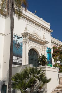 The San Diego Museum of Natural History, Balboa Park, San Diego.  The San Diego Natural History Museum is the place to find dinosaur bones and get a close up look at insects, birds and organic matter that make our outside world so interesting. Renovated in 2001, a new wing has doubled the museums original 65,000 square feet of floor space to about 150,000 square feet