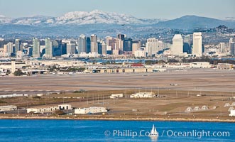 Downtown San Diego with snow-covered Mt. Laguna in the distance