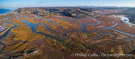 San Elijo Lagoon aerial photo, panorama, Encinitas, California