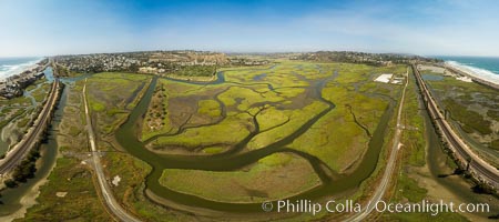 San Elijo Lagoon showing tidal channels, Encinitas, aerial photo