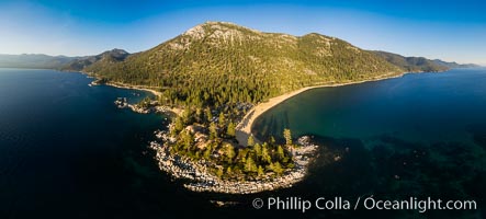 Sand Harbor Lake Tahoe at sunset, aerial photo