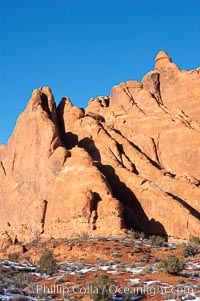 Fins.  The vertical slabs of Entrada sandstone may become natural sandstone arches, Arches National Park, Utah