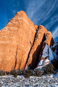 Fins.  The vertical slabs of Entrada sandstone may become natural sandstone arches, Arches National Park, Utah