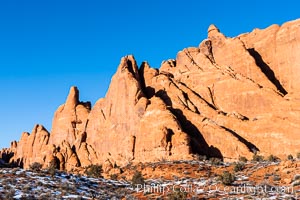 Fins.  The vertical slabs of Entrada sandstone may become natural sandstone arches, Arches National Park, Utah