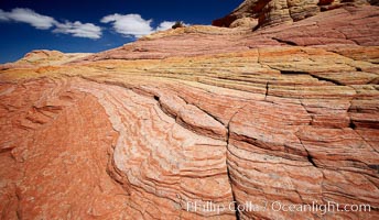 Striations in sandstone tell of eons of sedimentary deposits, a visible geologic record of the time when this region was under the sea, North Coyote Buttes, Paria Canyon-Vermilion Cliffs Wilderness, Arizona