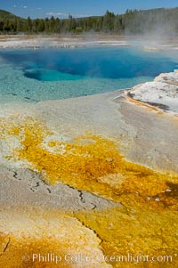 Sapphire Pool, Biscuit Basin.  Sapphire Pool is known as a hot spring but has erupted as a geyser in the past, Yellowstone National Park, Wyoming