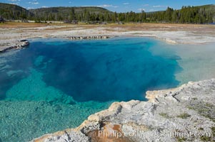 Sapphire Pool, Biscuit Basin.  Sapphire Pool is known as a hot spring but has erupted as a geyser in the past, Yellowstone National Park, Wyoming