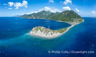 Scotts Head aerial panoramic photo. Dominica is referred to as the Nature Island for its lush forests and spectacular terrain