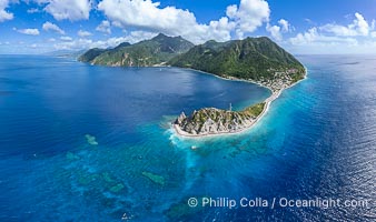 Scotts Head aerial panoramic photo. Dominica is referred to as the Nature Island for its lush forests and spectacular terrain
