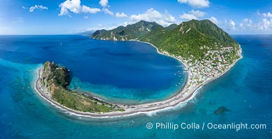 Scotts Head aerial panoramic photo. Dominica is referred to as the Nature Island for its lush forests and spectacular terrain