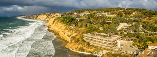 Scripps Institution of Oceanography and Blacks Beach Aerial Photo. Torrey Pines State Reserve in the distance, La Jolla, California
