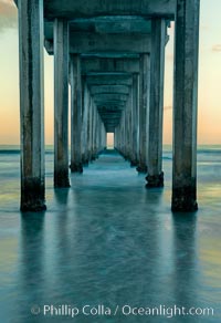 Scripps Pier, predawn abstract study of pier pilings and moving water.