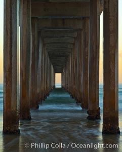 Scripps Pier, predawn abstract study of pier pilings and moving water, Scripps Institution of Oceanography, La Jolla, California