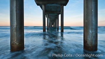 Scripps Pier, predawn abstract study of pier pilings and moving water, Scripps Institution of Oceanography, La Jolla, California