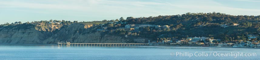 Scripps Pier and Scripps Institute of Oceanography, viewed from Point La Jolla, sunrise, Scripps Institution of Oceanography