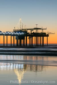 Scripps Institution of Oceanography Research Pier at sunset, with Christmas Lights and Christmas Tree, La Jolla, California