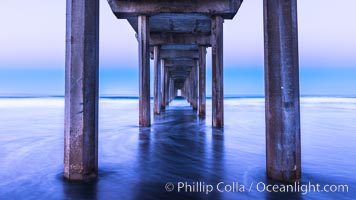 Scripps Pier and moving water, pre-dawn light, La Jolla