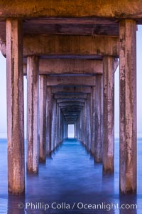 Scripps Pier and moving water, pre-dawn light, La Jolla