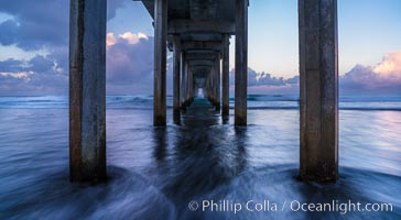 Scripps Pier and moving water, pre-dawn light, La Jolla