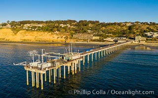 Scripps Pier at low tide witih calm seas, La Jolla, California