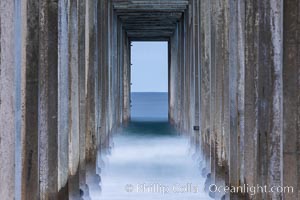 Scripps Pier, predawn abstract study of pier pilings and moving water, Scripps Institution of Oceanography, La Jolla, California