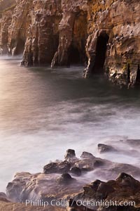 Sea Caves, the famous La Jolla sea caves lie below tall cliffs at Goldfish Point.  Sunrise.