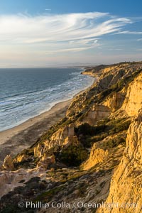 Sea cliffs at sunset over Black's Beach, looking north toward Torrey Pines State Beach, La Jolla, California