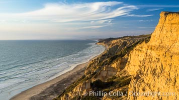 Sea cliffs at sunset over Black's Beach, looking north toward Torrey Pines State Beach, La Jolla, California