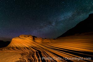 The Second Wave at Night.  The Second Wave, a spectacular sandstone formation in the North Coyote Buttes, lies under a sky full of stars.