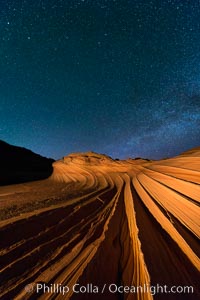 The Second Wave at Night.  The Second Wave, a spectacular sandstone formation in the North Coyote Buttes, lies under a sky full of stars, Paria Canyon-Vermilion Cliffs Wilderness, Arizona