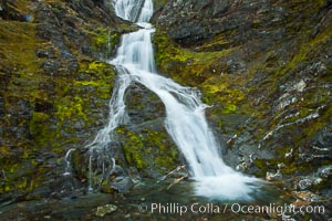 Shackleton Falls, named for explorer Sir Ernest Shackleton, formed from glacial meltwaters, near Stromness Bay.