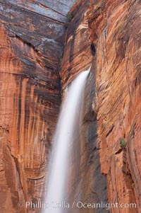 Waterfall at Temple of Sinawava during peak flow following spring rainstorm.  Zion Canyon, Zion National Park, Utah